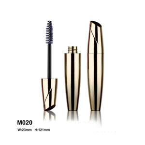 Custom triangular mascara container in metal golden
