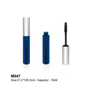 frosted blue silver cap mascara bottle