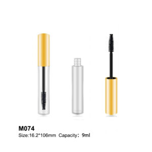 round yellow cap transparent mascara bottle