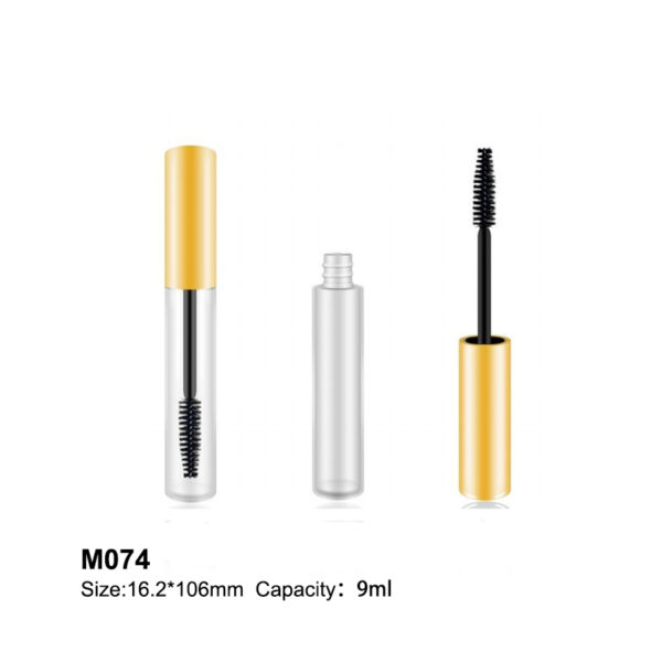 round yellow cap transparent mascara bottle