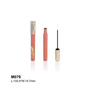 round pink mascara container with feather print