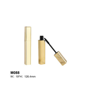 square metal golden mascara container