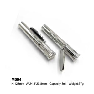 round silver mascara bottle with a mirror