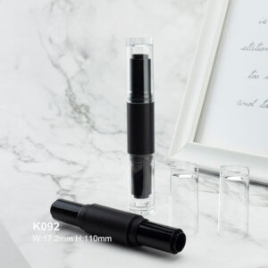 double-end round black lipstick tube with transparent cap