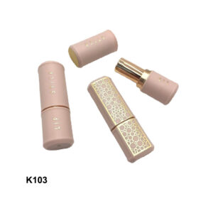 round pink lipstick container with silk-screen golden