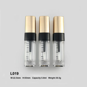 square golden black lip gloss case with print