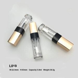 square golden black lip gloss case with print 