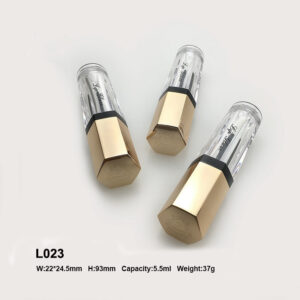 hexagonal golden cap lip gloss container