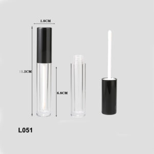cylindrical black transparent lip gloss container