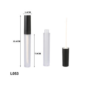 cylindrical black frosted transparent lip gloss tube