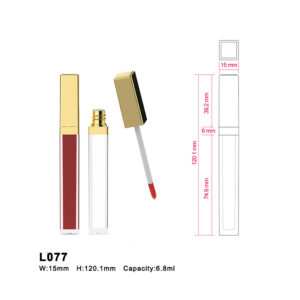 square golden red lip gloss case