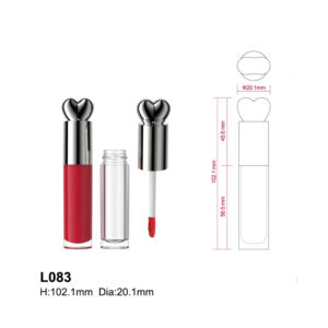 round red lip gloss container with heart shape cap