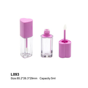 heart shape purple transparent lip gloss tube