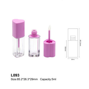 heart shape purple transparent lip gloss tube