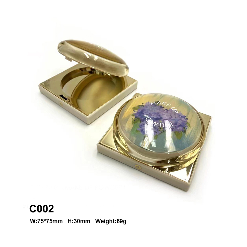 round square golden compact powder container