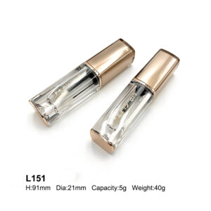 square golden transparent lip gloss container with print
