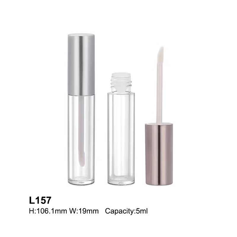 cylindrical silver transparent lip gloss contaienr