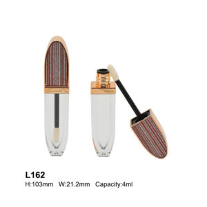 oval golden transparent lip gloss tube with leather cap