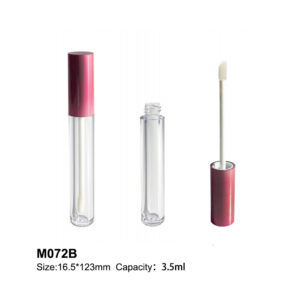 cylindrical pink transparent lip gloss container