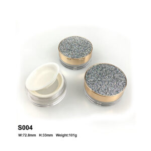 round golden loose powder packaging with leather