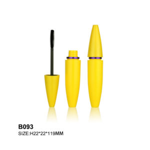olive-shaped yellow mascara packaging