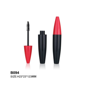 olive-shaped red black mascara tube