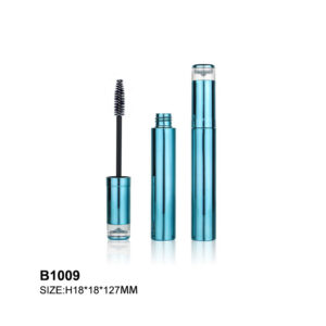 round blue mascara container
