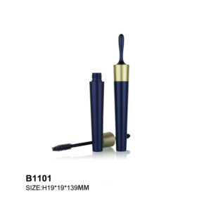 round golden blue mascara container