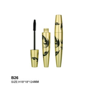 round golden mascara bottle with custom print