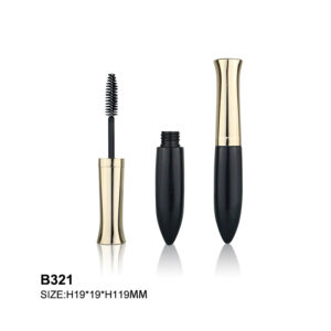 round golden black mascara container