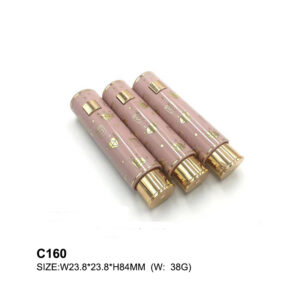 round pink lipstick packaging with diamond print